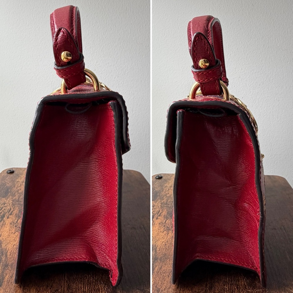 Gucci Sylvie Textured Gold Foil Pattern Mini Top Handle Bag – Hibiscus Red - Picture 5 of 16